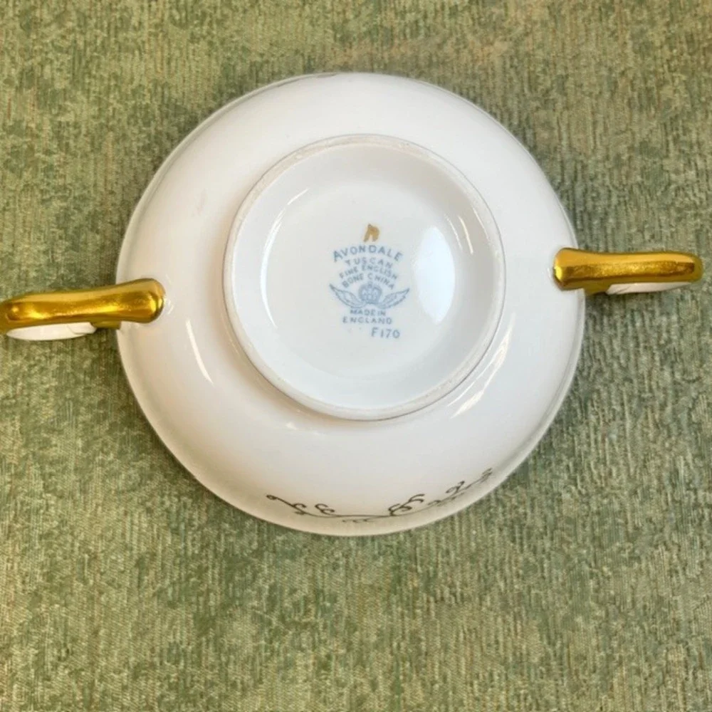 Tuscan Avondale Fine‎ Bone China Cream Bowl Blue Floral Gold Trim F170 England